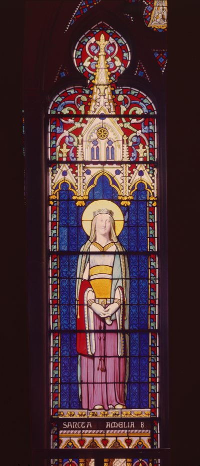 Vitrail représentant Marie-Amélie de Bourbon-Sicile (1782-1866) en Sainte Amélie, Atelier de Sèvres - Jean Auguste Dominique Ingres